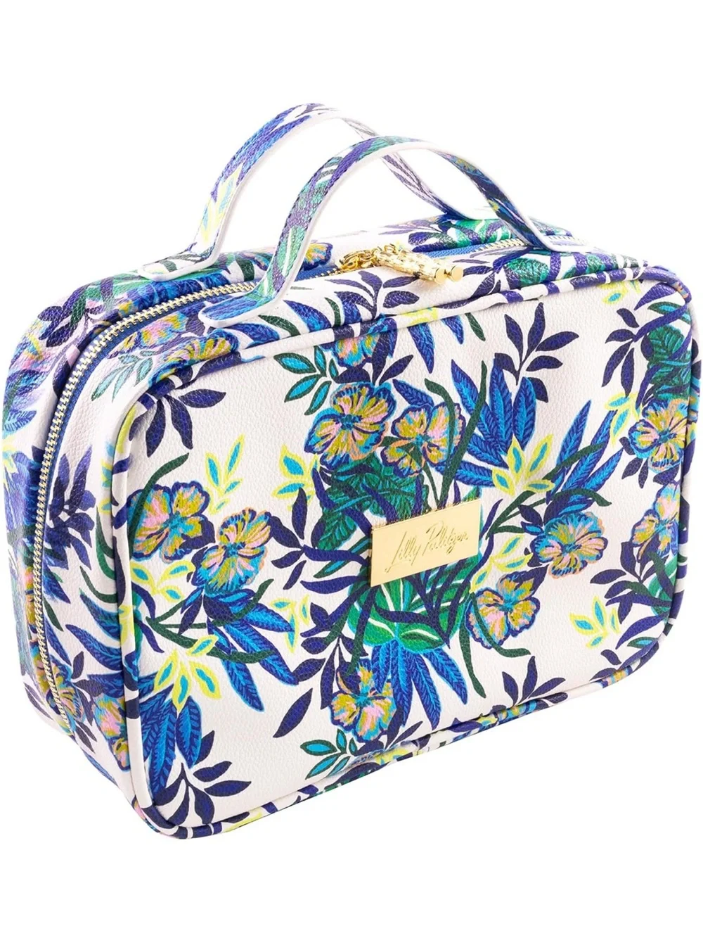New Lilly Pulitzer White Cosmetic Case with Blue & Green Floral Print